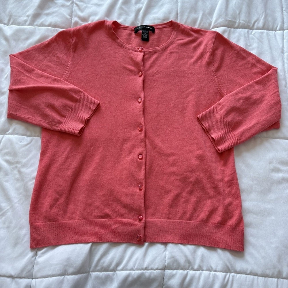 Vintage 90s Y2K Pink Cardigan Womens Size‎ XL 3/4 Sleeve Dainty Romantic Whimsy